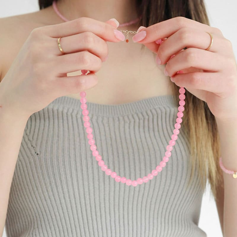 Modernlike Silver 925 Pink Amethyst Gemstone Necklace 6mm