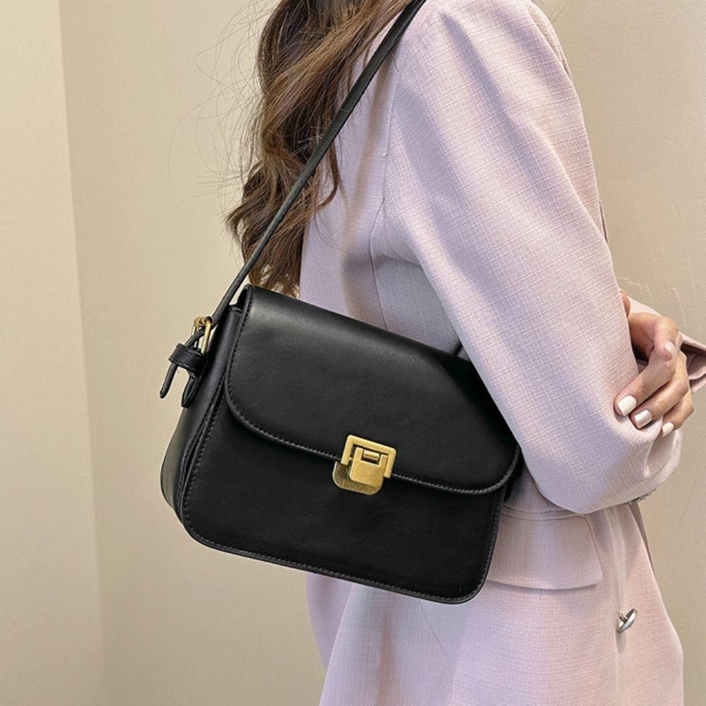 Solid Color Small Square Bag PU Leather Women's Armpit Bag Korean Buckle Shoulder Bag  Shooping