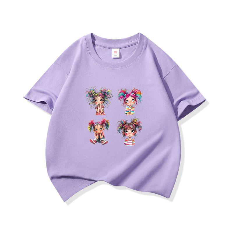 Rainbow Pigtail Girl Graphic Tee Kids 100 Cotton Crew Neck Casual T Shirt Short Sleeve Breathable Tops For Boys Girls Children