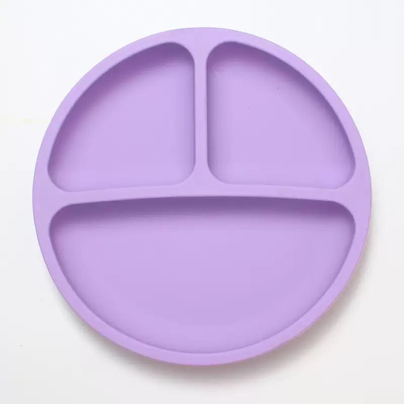Round Silicone Meal Tray Food-Grade Three-Compartment Suction Cup Design Shatter-Resistant & Heat-Resistant Baby Food Tray