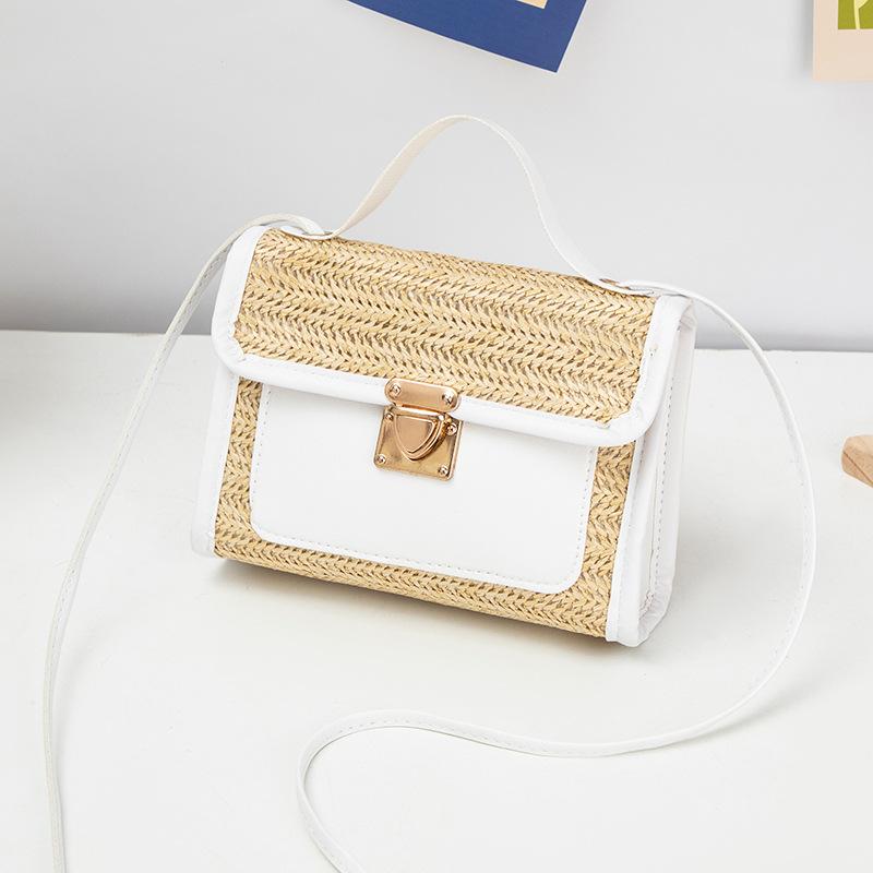 Pastoral literary and fresh contrasting colors woven shoulder bag fashionable versatile girls portable messenger bag lock mobile phone bag
