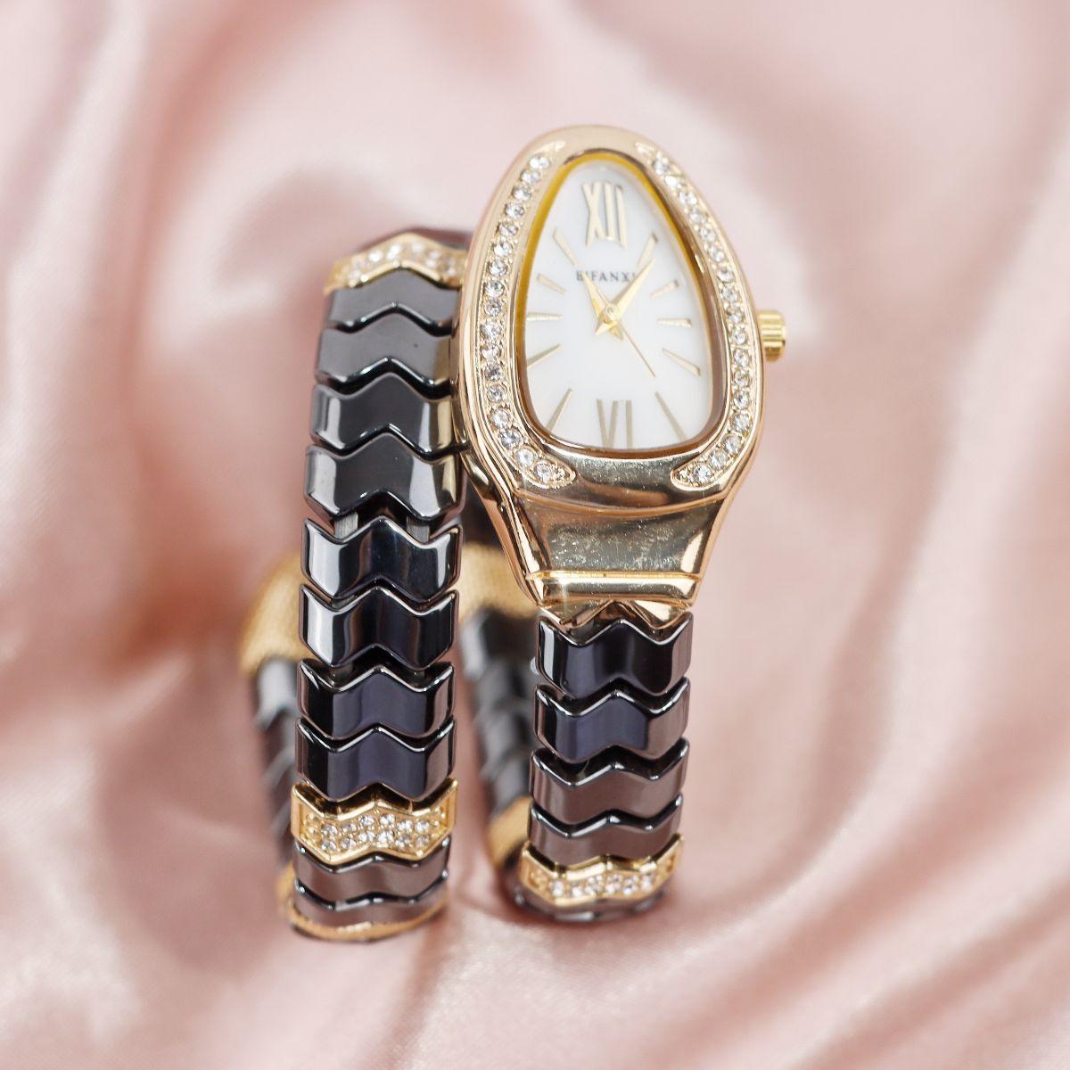 

Serpentine Watch Fashion Creative Two Circles Steel Belt Steel Belt Watch Women s Personality Diamond-encrusted Quartz Watch Men and Women
