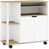 Rolling Kitchen Cart with Storage, Cabinet, Adjustable Shelves, for Kitchen, Living Room, Dining Room, White
