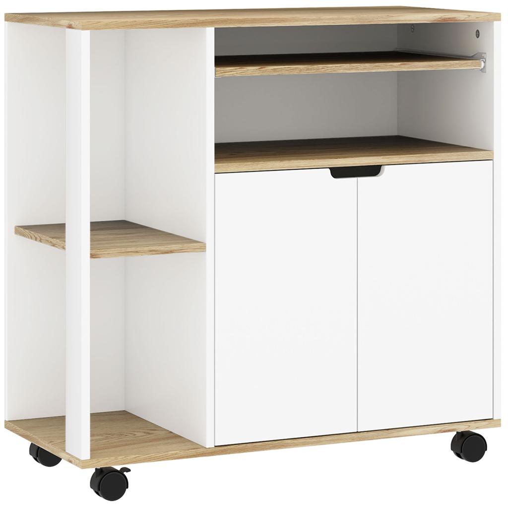 Rolling Kitchen Cart with Storage, Cabinet, Adjustable Shelves, for Kitchen, Living Room, Dining Room, White