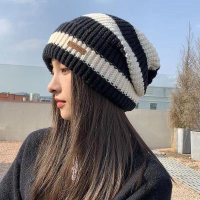 Κορεάτικο Ριγέ Σκούφο Beanie για Γυναίκες Χειμώνα Προστασία Αυτιών Σκούφοι Skullies Μοντέρνος Ζεστός Πυκνός Μαλλωτός Πλεκτός Σκούφος