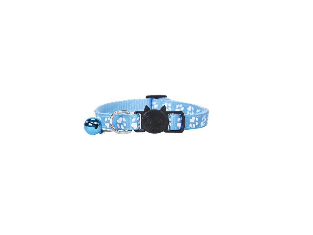 Peichong Beibei Cat Collar with Printed Paw Webbing, Safety Buckle, and Colorful Bell