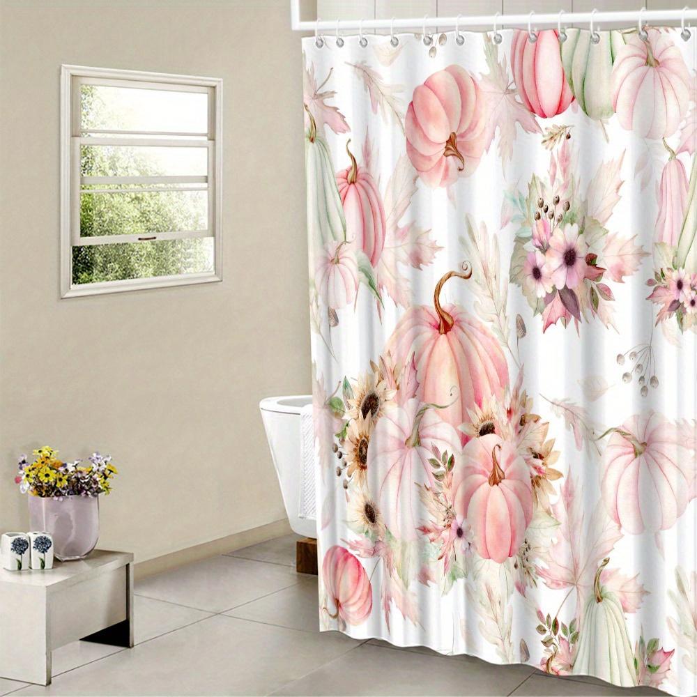 1pc Autumn Pumpkins, Sunflowers, Pastel Flowers Shower Curtain, Whimsical Fall Design, Bathroom Decor, 12 Hooks W90xH180cm