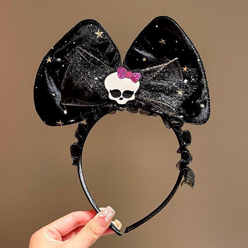 

Halloween Witch Headband with Skull, Pumpkin, and Lace Bow - Ghost Festival Antlers Hair Accessories for Dark Party Fun