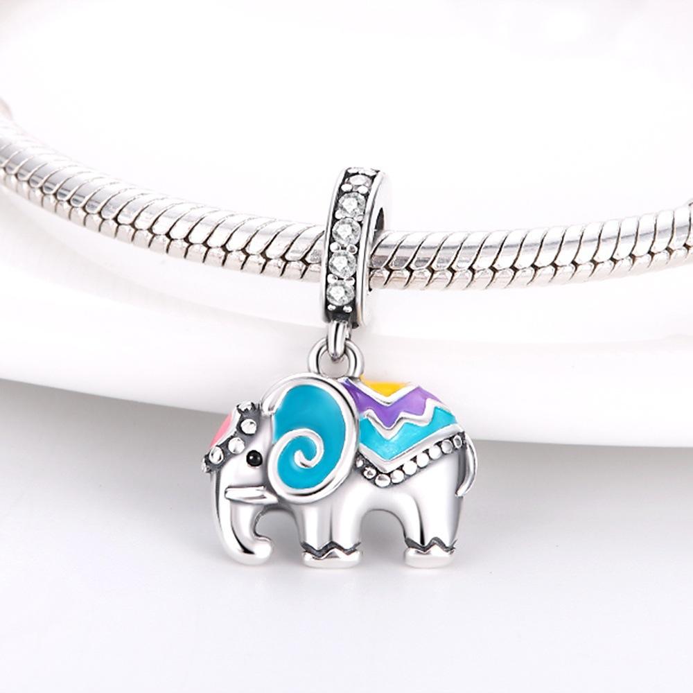 Symphony Color Changing Elephant Charm Diy Bracelet Necklace, White Copper Plated 9 Silver