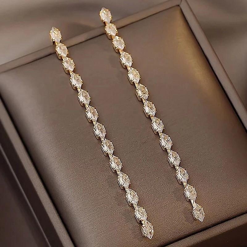 Wunderschöne Funkelnde Zirkon Hängeohrringe für Damen Mode Einfache Lange Ohrringe Hochzeitsfeier Schmuck Brincos Accessoires