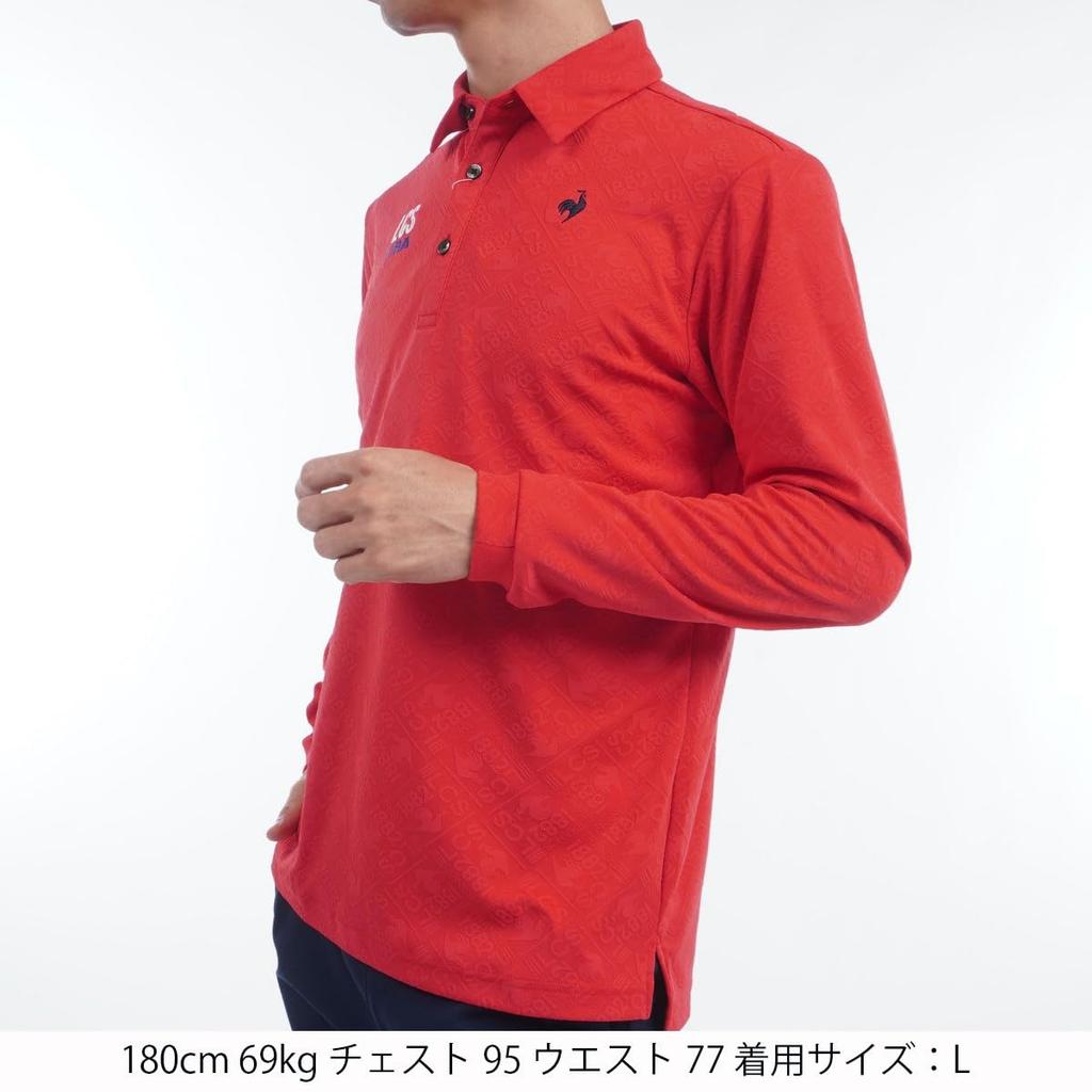 Coq Sportif Golf Shirt Jacquard Stylish Long Sleeve Polo Shirt Sweat Absorbent Quick Drying RD00 [Le Golf] [Stretch Forcer] Men's (Red)