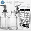 JASAI 2Pack Antique Design Glass Soap Dispenser with Rust Proof 304 Stainless Steel Pump, Refillable Hand Soap Dispenser with 10Pcs Stickers, Premium
