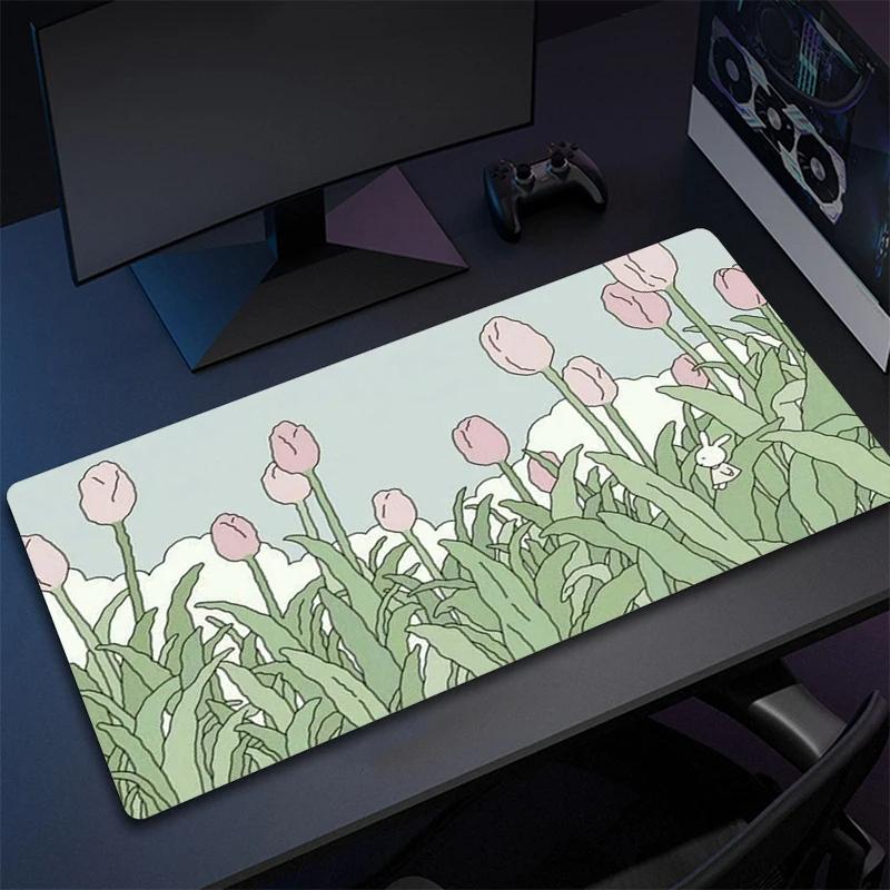 Cute Green Plant Computer Mouse Mat Office Large Gaming Mouse Pad Rubber Mousepad Gamer Locking Edge Desk Mat NonSlip Carpet XL