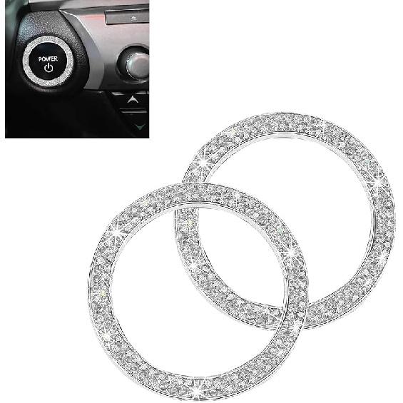 WZP 2PCS Bling Push To Start Button Cover, Crystal Rhinestone Engine Start Button Cover, Sparkling Car Interior Accessories for Women (Pink)