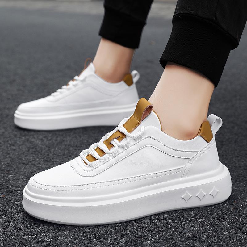 Platform white shoes men's shoes spring and autumn white men's versatile casual shoes heightening sports leather surface waterproof simple board shoes