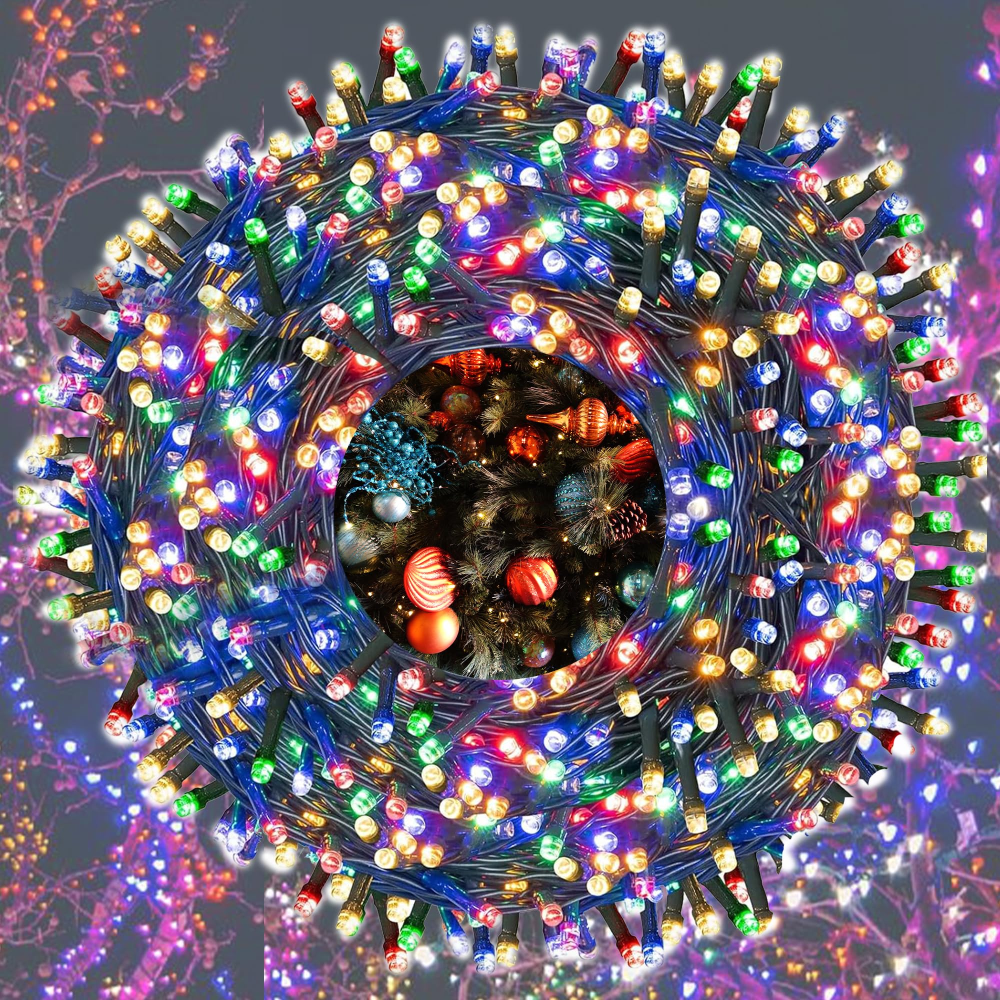 

KIMOC Рождественские огни, Прямые, 100 ламп, Длина 10 м, Дождестойкие, Соединяемые, Для улицы, Водонепроницаемые, Контроллер в комплекте, Запоминание режима, 8 режимов освещения