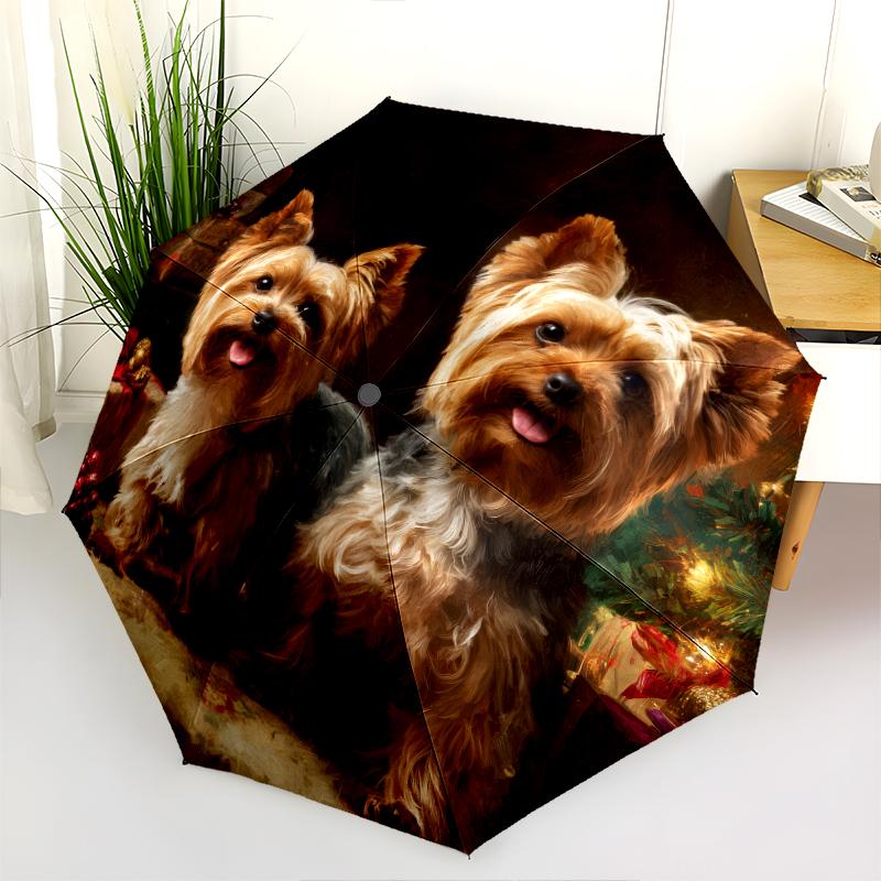 Two Yorkshire Terriers Pattern, Automatic Folding Umbrella, Portable and Foldable Design, 8 Ribs, a Christmas or Birthday Gift.