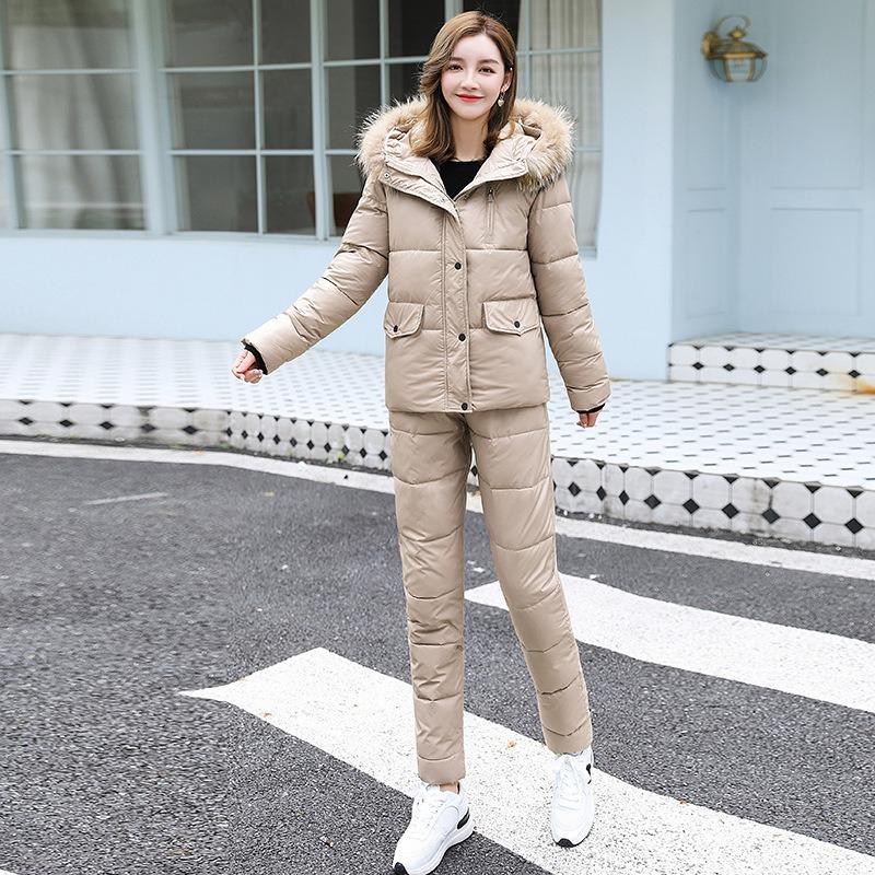 Down Padded Jacket Suit Women's Winter Clothes Korean Fashion Thick Padded Jacket Two-piece Padded  Jacket + Overalls