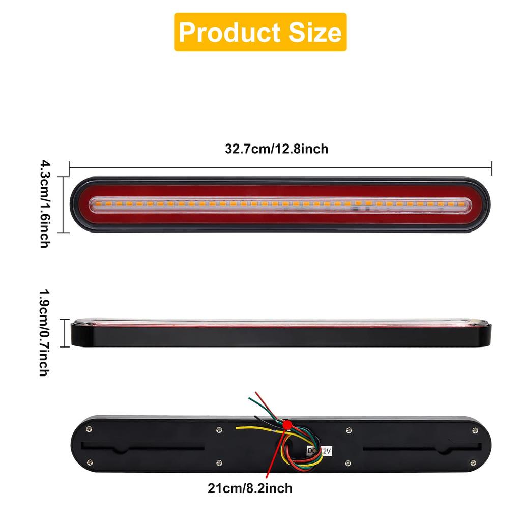 13-inch 126 LED Trailer Tail Light Bar Steering Tail Light Brake Light Bar 12V Universal for Pickup Truck Car Boat Pickup