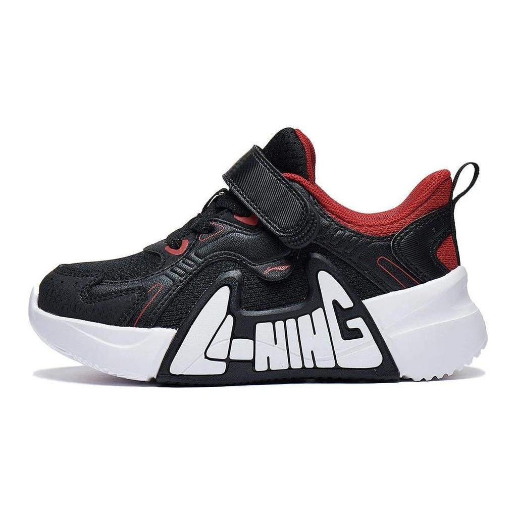 Li Ning Kids Fly V2 Comfortable Fashion Non-Slip Shock Absorption Low-Top Running Shoes Kids sneaker Black Red YKNT124-5