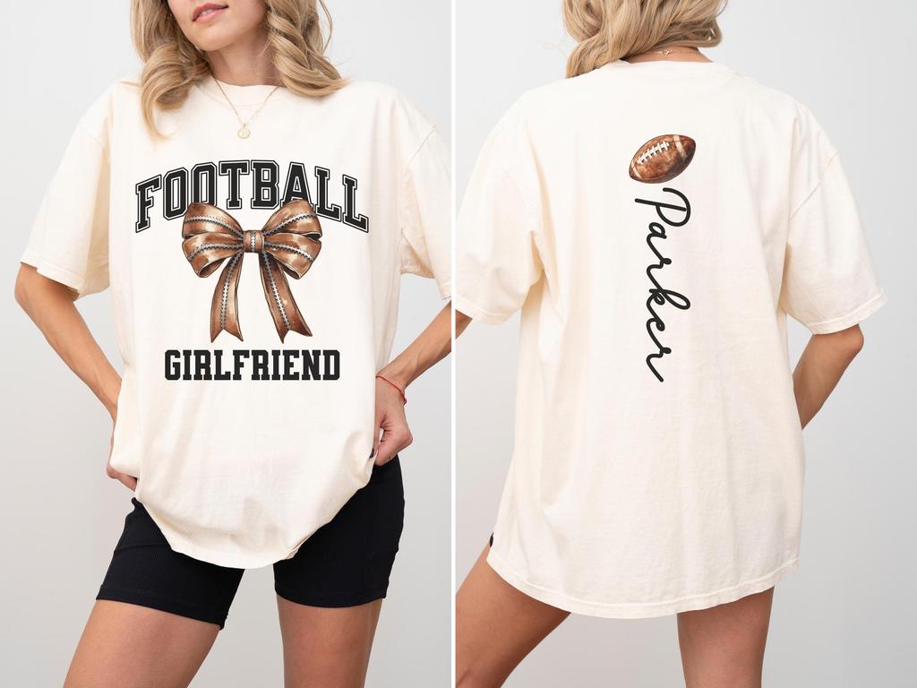 Custom Football Girlfriend Shirt Personalized Football Shirt Girlfriend Football Shirt for Girlfriend Football Gift Football Bow Shirt