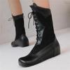 Fashion 2025 Design Mid Calf Boots for Women Round Toe Internal Height Lace Up Large Size 48 49 50 Fashion Dating Booties