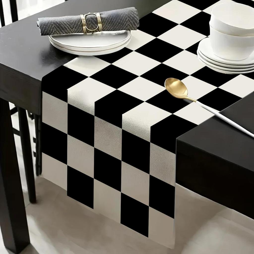 13x72 in Black and White Checkered Table Runner, Classic Linen, Perfect for Race Themed Parties and Events