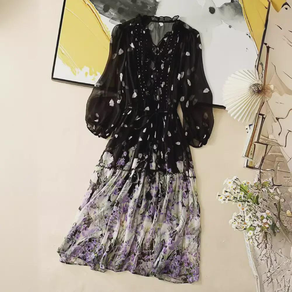Spring/Summer 2024 Mulberry Silk Floral Dress - Temperamental Socialite Style