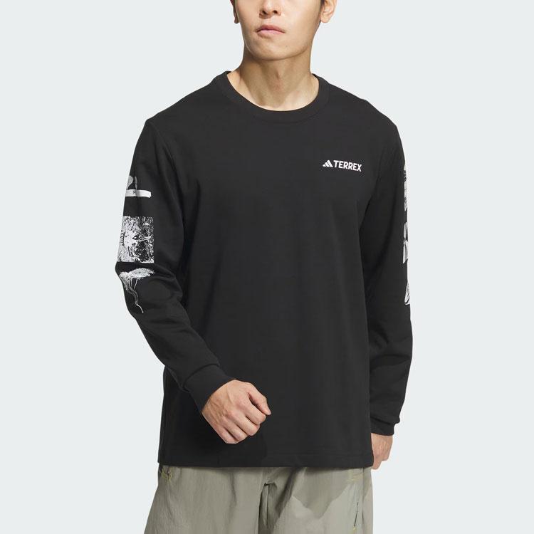 Adidas Aeroready Tee Letter Print Long Sleeve Outdoor Sports Vintage T-Shirt Men Tops Black IS9510
