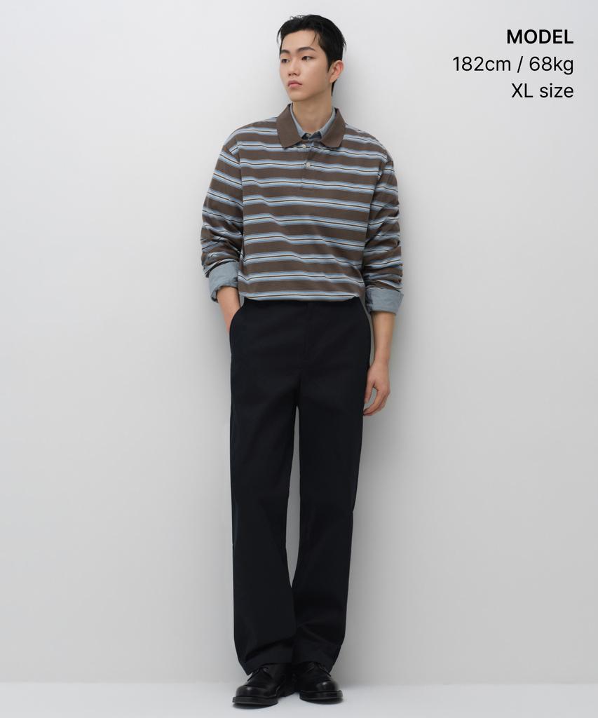 MUSINSA STANDARD Multi-Stripe Long Sleeve Polo Shirt [Brown]