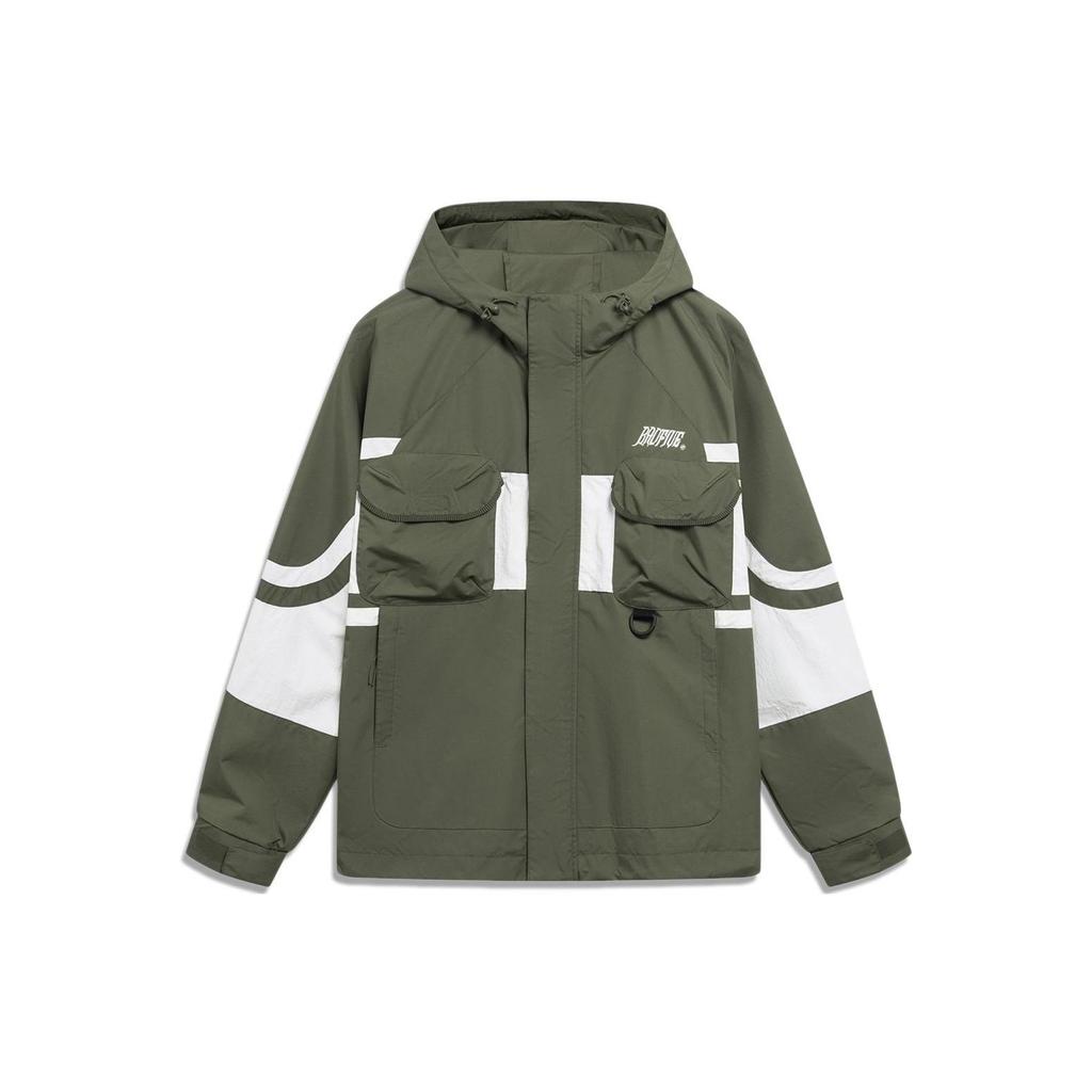 Chaqueta Li Ning para Hombre Lona Verde Militar Crudo AFDT055-1