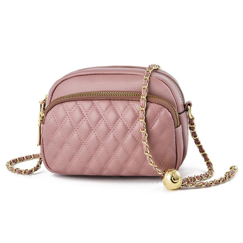 

Chic Urban Minimalist Small Circle Bag With Diamond Chain Mini Style Crossbody Bag рожевий