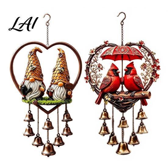 Heart Shaped Sun Catcher Heart-Shaped Couple Wind Chime Honeybee Gnome & Red Bird Outdoor Hanging Decor Bee Ornament Love Suncatcher for Patio Porch