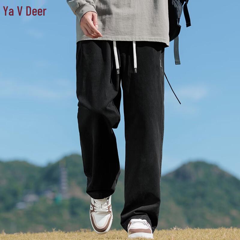 Yalu Men's Summer Casual Loose Straight-Leg Cotton Jeans