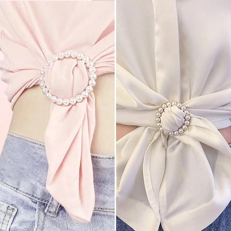 1PC Elegant Metallic Waist Buckles Exquisite Rhinestone Faux Pearls Waist Buckles Clothing Accessories Pearl Clothing Corner