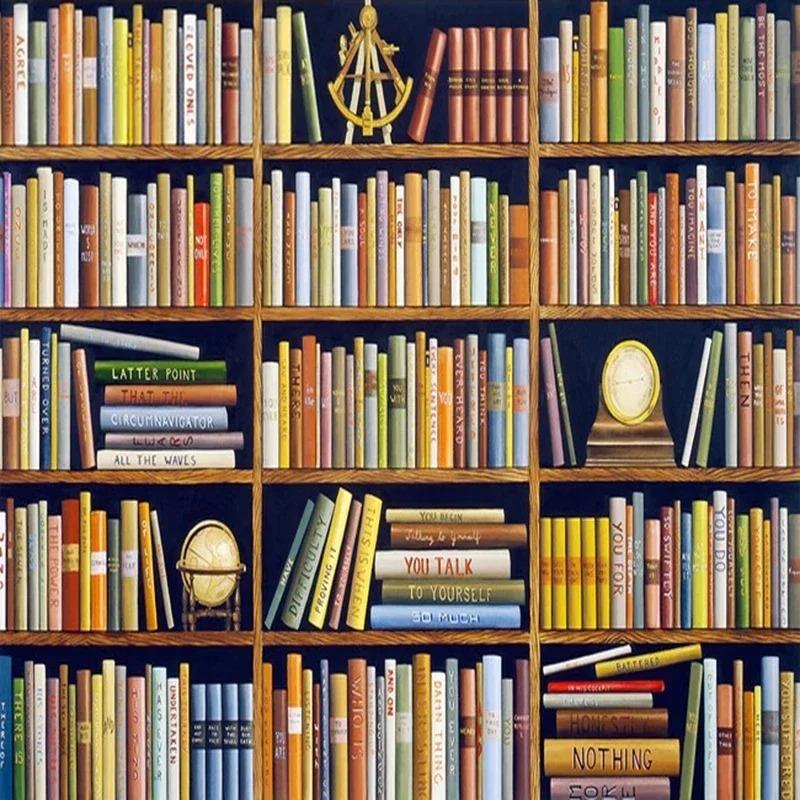 Wallpaper 3d Retro Bookshelf Living Room Study Background Wall Mural Decor Classic Wall Papers