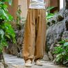 Pantaloni lunghi vintage da donna Johnature, in lino, con elastico in vita, a tinta unita, con tasche larghe e dritti.