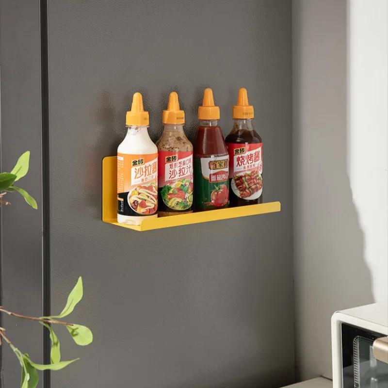 Kitchen Magnetic Spice Racks Refrigerator Side Home Metal Punch-Free Hanging Sundries Storage Shelf Seasoning Organization Frame