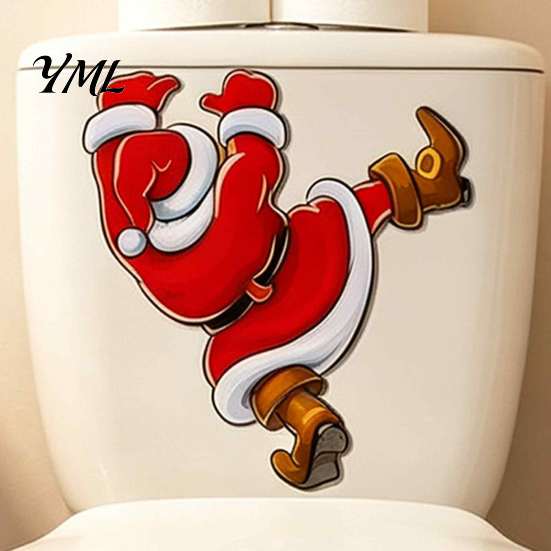 Humorous Xmas Restroom Decorations Christmas Toilet Sticker, Funny Santa Claus Seat Decal, Waterproof Removable Wall Stickers PVC Holiday Bathroom