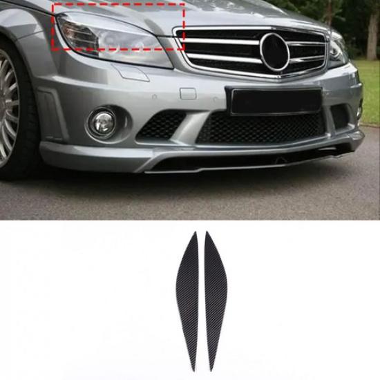 Soft Carbon Fiber Headlight Eyelids Eyebrows For Benz C Class W204 2007-2013