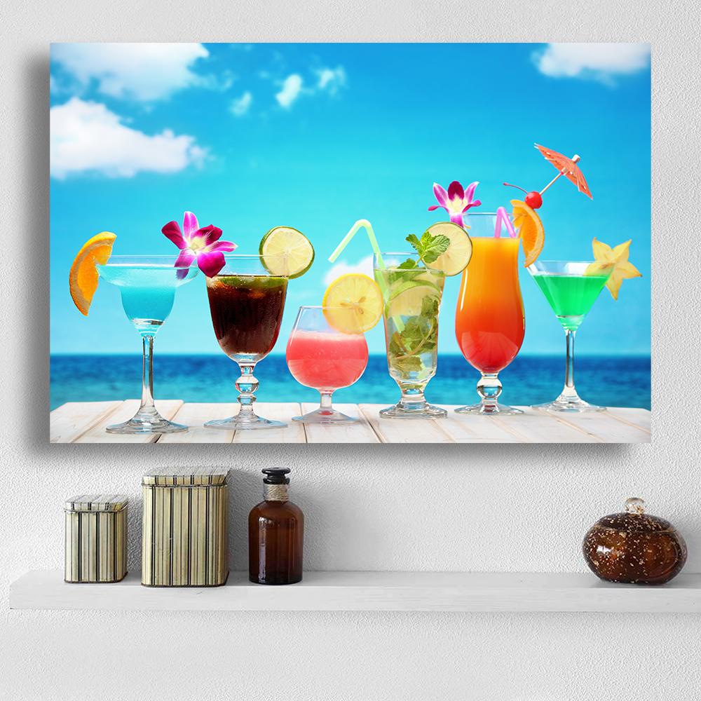 Modern Fresh Fruit Juices and Cocktails Canvas Painting Summer Sea Wall Picture Posters and Prints for Living Room Decor Cuadros