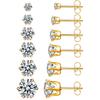 6 Pairs Hypoallergenic Stainless Steel Stud Earrings Cubic Zirconia Earrings Set 14K Gold Plated Multipack 3-8mm