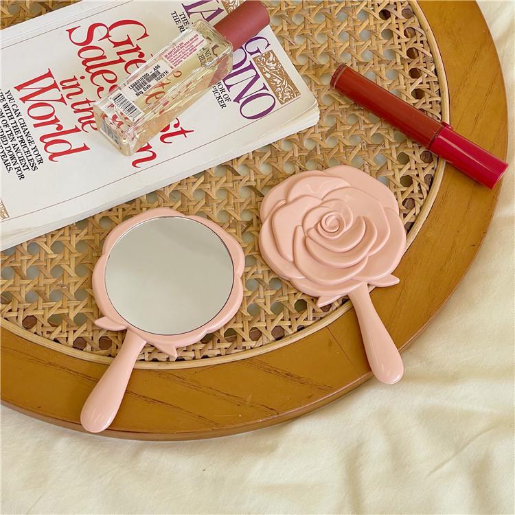 Rose Heart Mini Makeup Mirror - Portable Handheld Compact for Students