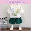 Stylish Summer Boys Set 2024 Trendy Short Sleeve Cartoon Outfit For Young Kids
