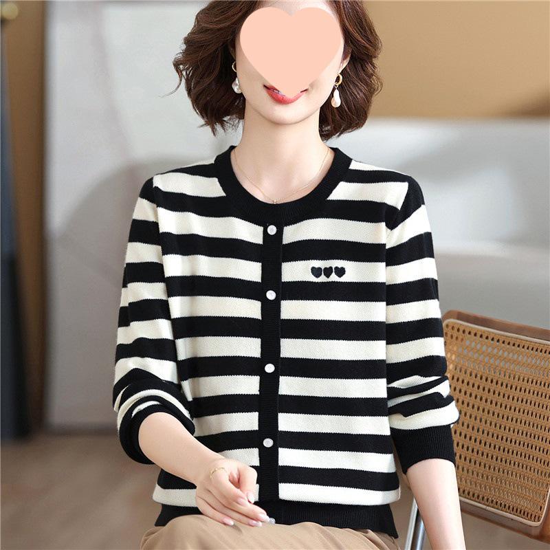 Mom's 2025 Autumn Striped Long-Sleeve Knit Sweater for Middle-Aged & Elderly Women