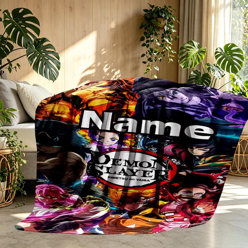 Custom Name Personalized Demon Slayer Print Blanket, Home Decor, Bedroom, Sofa, Camping, Couch, Gifts for Birthday Christmas