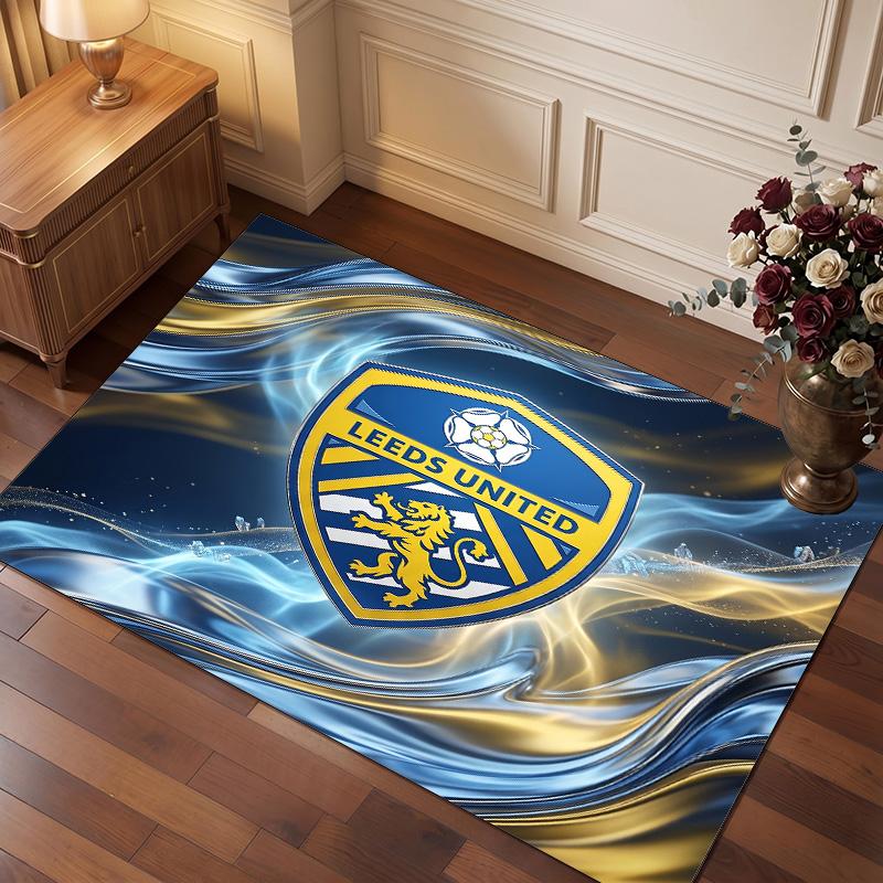 Leeds United Football Print Crystal Velvet Rug, Comfortable Water Absorbent Non Slip Indoor Floor Carpet