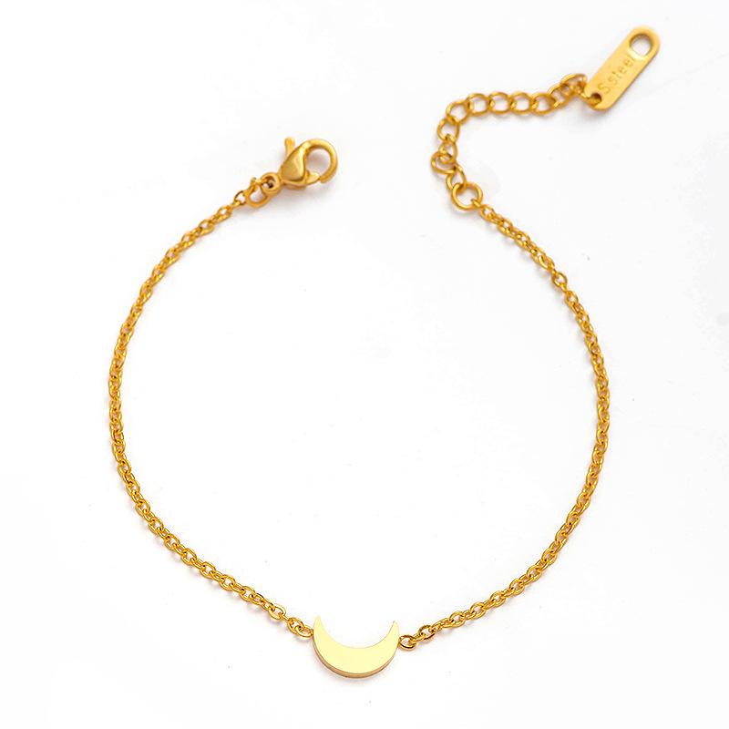 18K Gold Plated CZ Layered Bracelet Set for Women Stainless Steel Pearl Moon Hammered Coin Bangle Daily Gift Custom