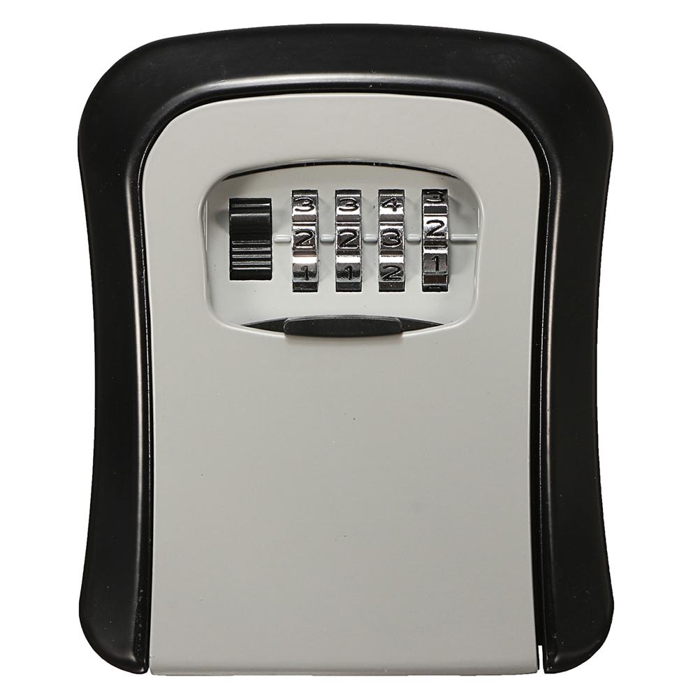 Aluminum Wall Mounted Key Lock Box 4 Digit Code Storage Safe Gray 11.5x9.5x3.9cm