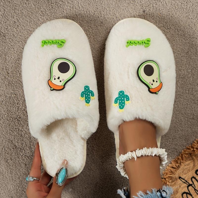 

Fashion 2025 Large Size Fashionable Themed Open Toe Fur Slippers Cotton Slippers Autumn And Winter Season Comfortable Home Shoe 42 белый